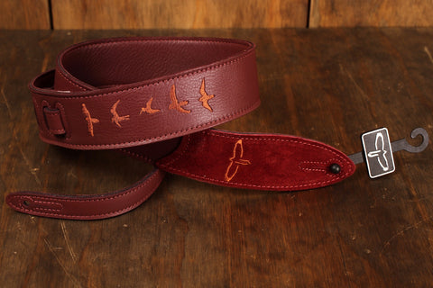 PRS Premium Leather Strap, Birds Embroidery, Burgundy